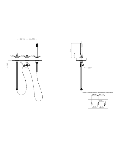 Mitigeur de bain sur gorge avec douchette Aline - Frattini