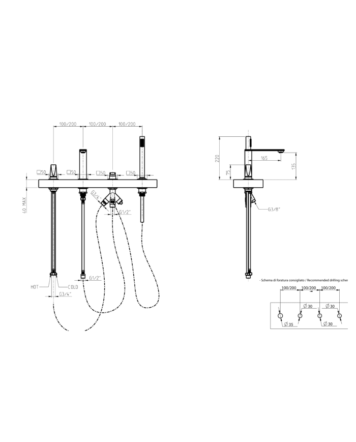 Mitigeur de bain sur gorge avec douchette et goulot Aline - Frattini