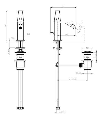 Mitigeur bidet avec vidage Aline - Frattini