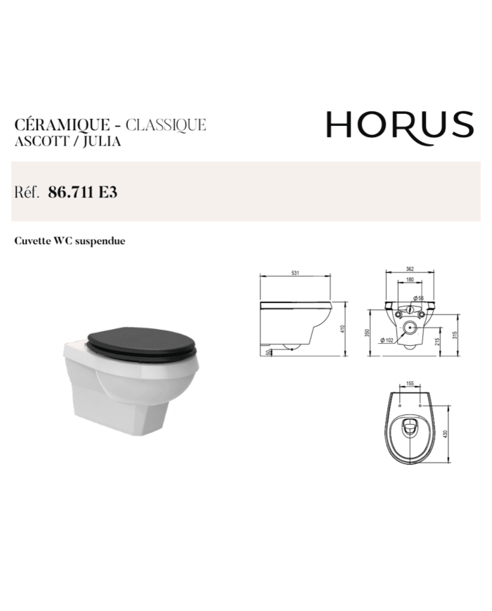 WC suspendu Horus | Céramique rétro Julia