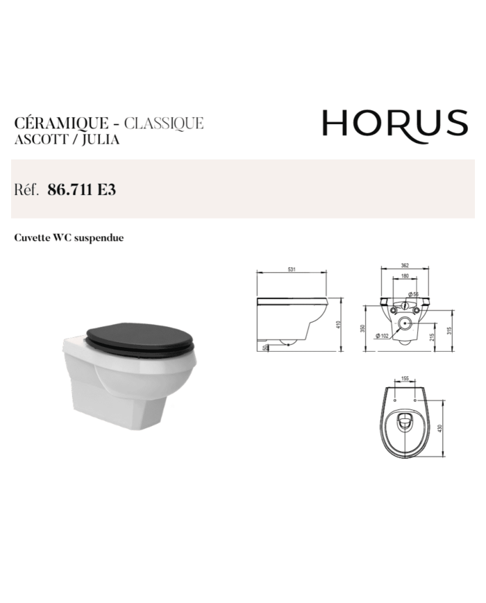 WC suspendu Horus | Céramique rétro Julia