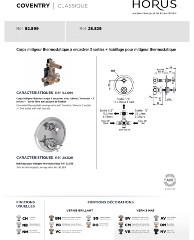 Mitigeur thermostatique 3 sorties Coventry Horus