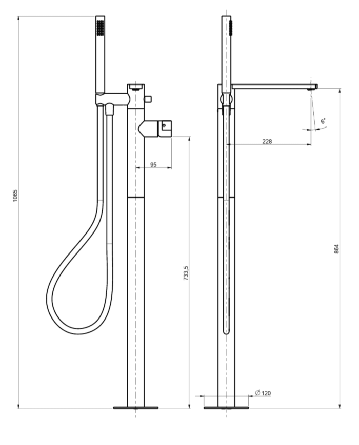 Kit mitigeur de bain au sol avec douchette Borgia - Frattini