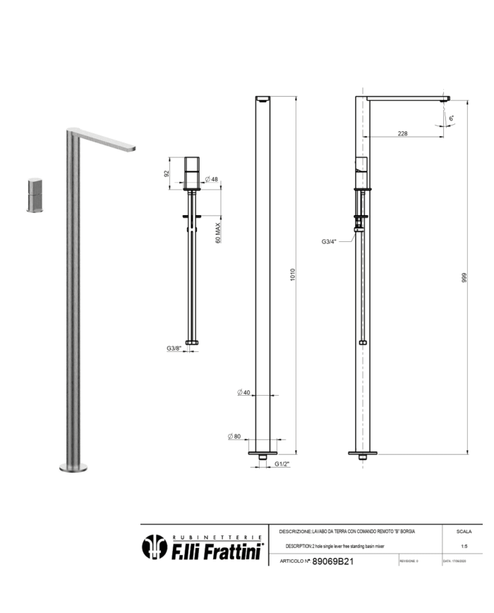 Mitigeur monocommande 2 trous sol Borgia - Frattini