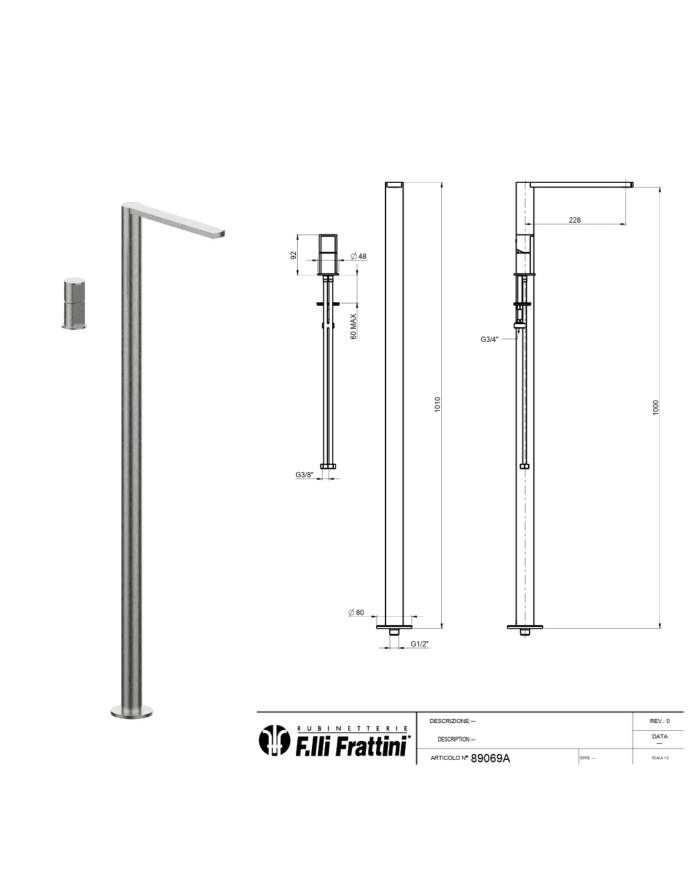 Mitigeur monocommande 2 trous sol Borgia - Frattini