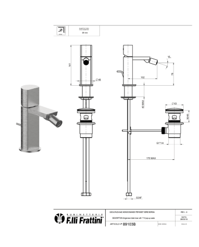 Mitigeur bidet avec vidage Borgia - Frattini