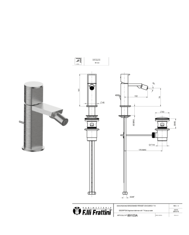 Mitigeur bidet avec vidage Borgia - Frattini