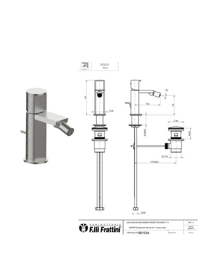 Mitigeur bidet avec vidage Borgia - Frattini