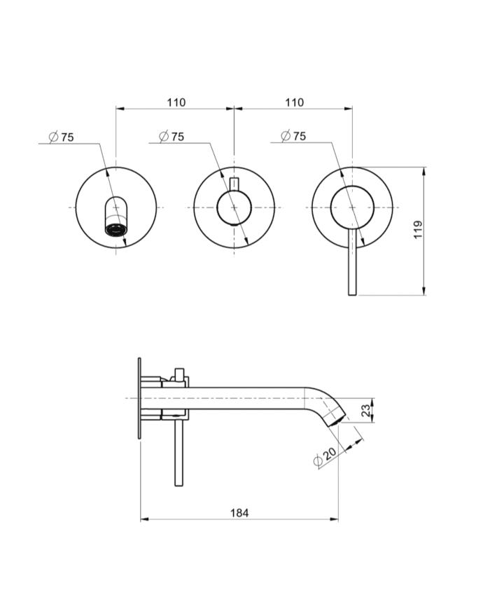 Mitigeur baignoire rond 2/3 voies Pepe XL - Frattini