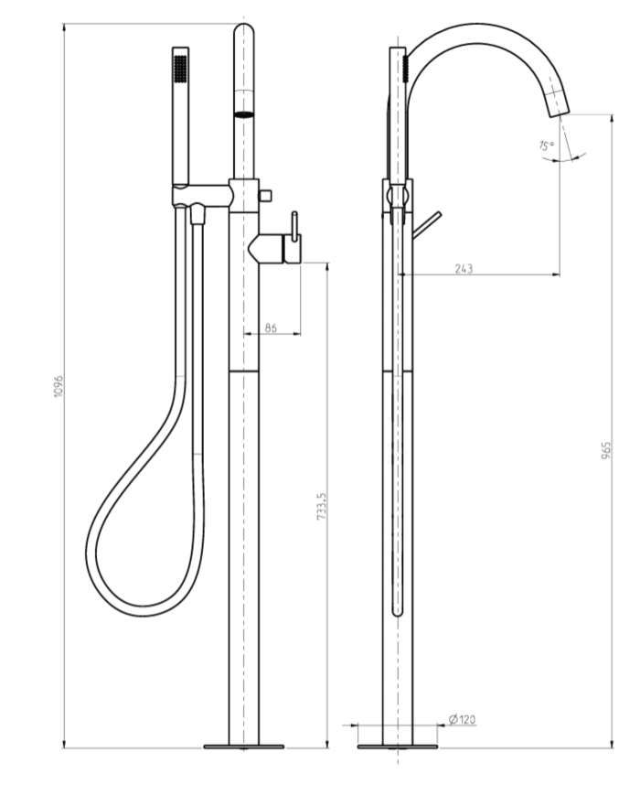 Mitigeur bain au sol + douchette Pepe XL - Frattini