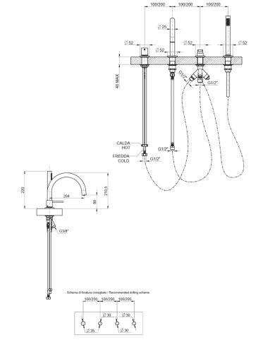 Mitigeur bain sur gorge bec Pepe XL - Frattini