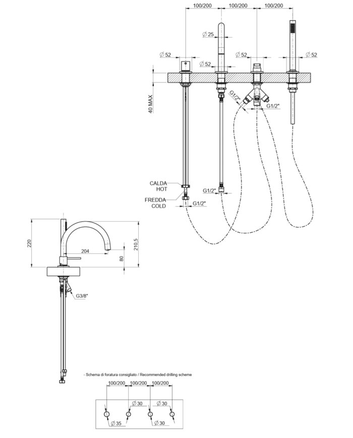Mitigeur bain sur gorge bec Pepe XL - Frattini