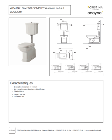 WC réservoir mi-haut Waldorf - Ondyna