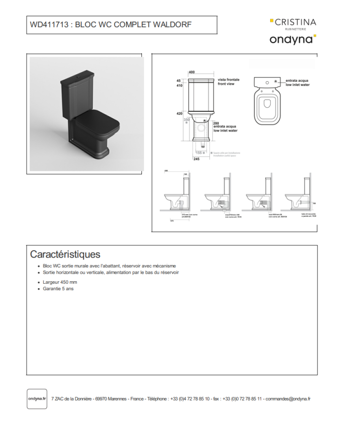 WC réservoir bas Waldorf - Ondyna