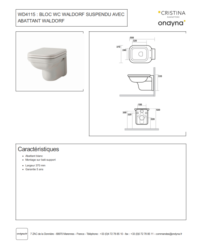 WC suspendu Waldorf - Ondyna