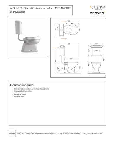 WC réservoir mi-haut Chambord - Ondyna