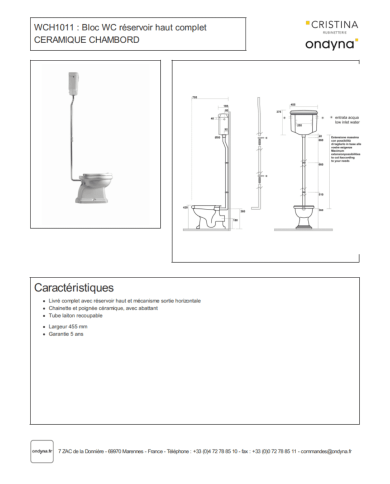WC réservoir haut Chambord - Ondyna