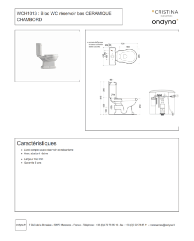 WC réservoir bas Chambord - Ondyna