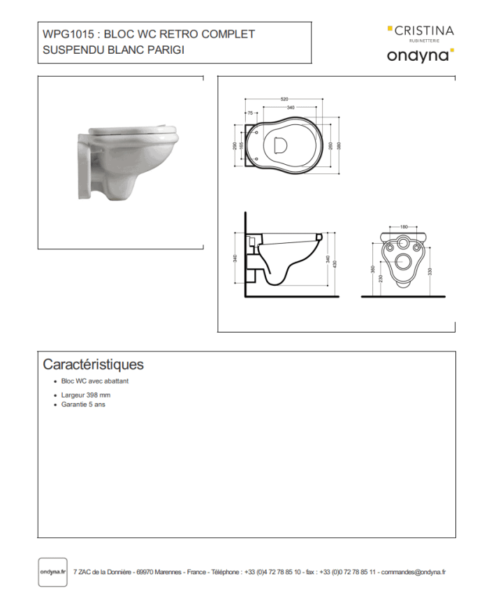 WC suspendu Chambord - Ondyna