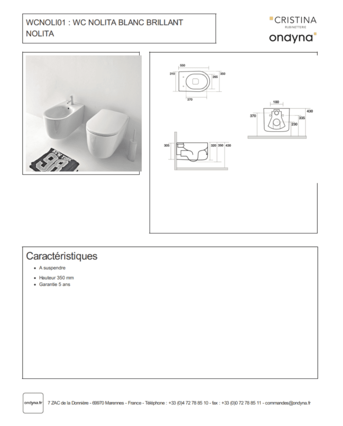 WC suspendu Nolita - Ondyna