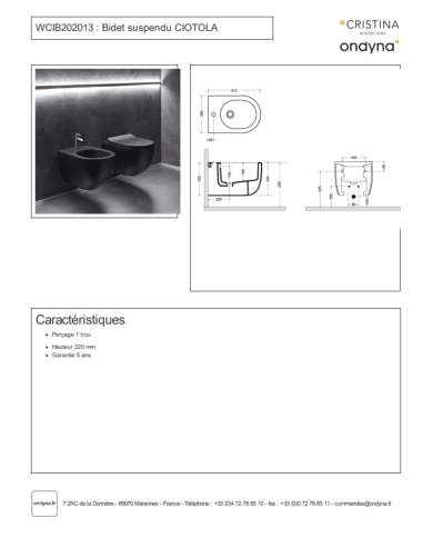 Bidet suspendu Ciotola - Ondyna