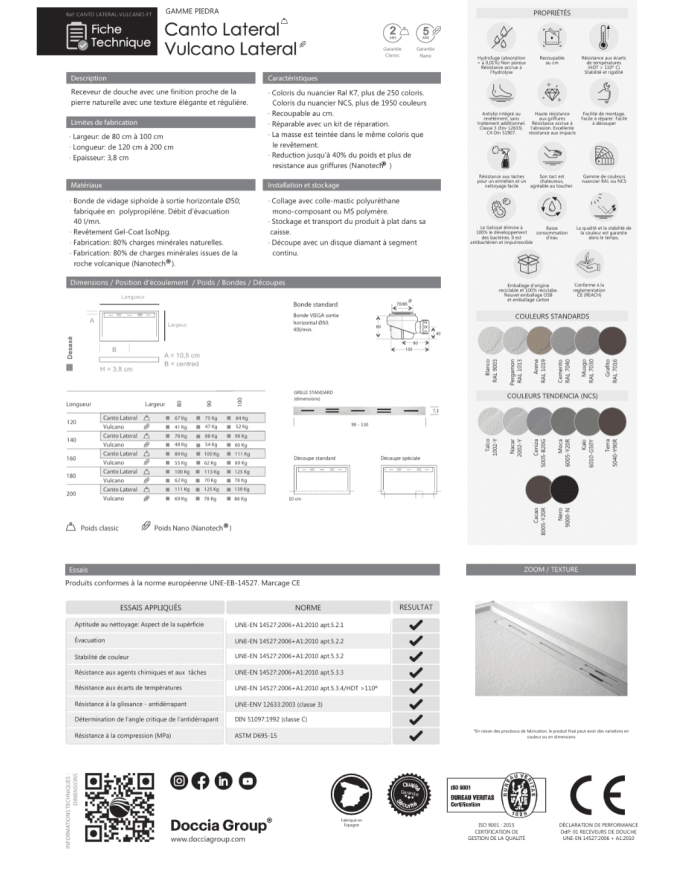 Receveur douche Canto Lateral effet pierre – Doccia Group