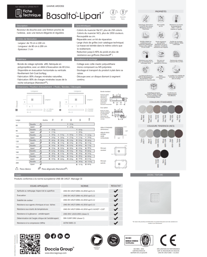 Receveur douche BASALTO effet ardoise - Doccia Group