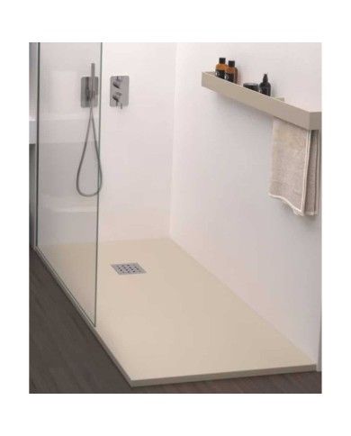 Receveur de douche LISO Doccia Group, beige, surface lisse et moderne, grille d'évacuation carrée.