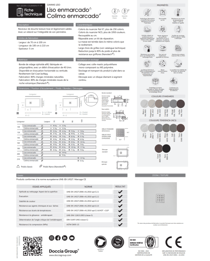 Receveur douche COLIMA ENMARCADO - Doccia group
