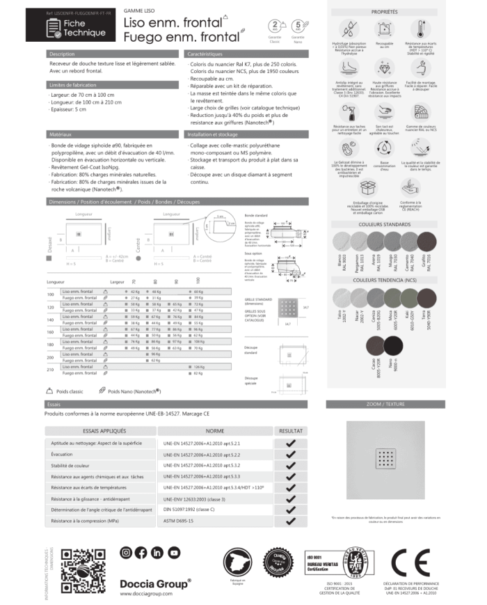 Receveur douche FUEGO ENMARCADO FRONTAL - Doccia group