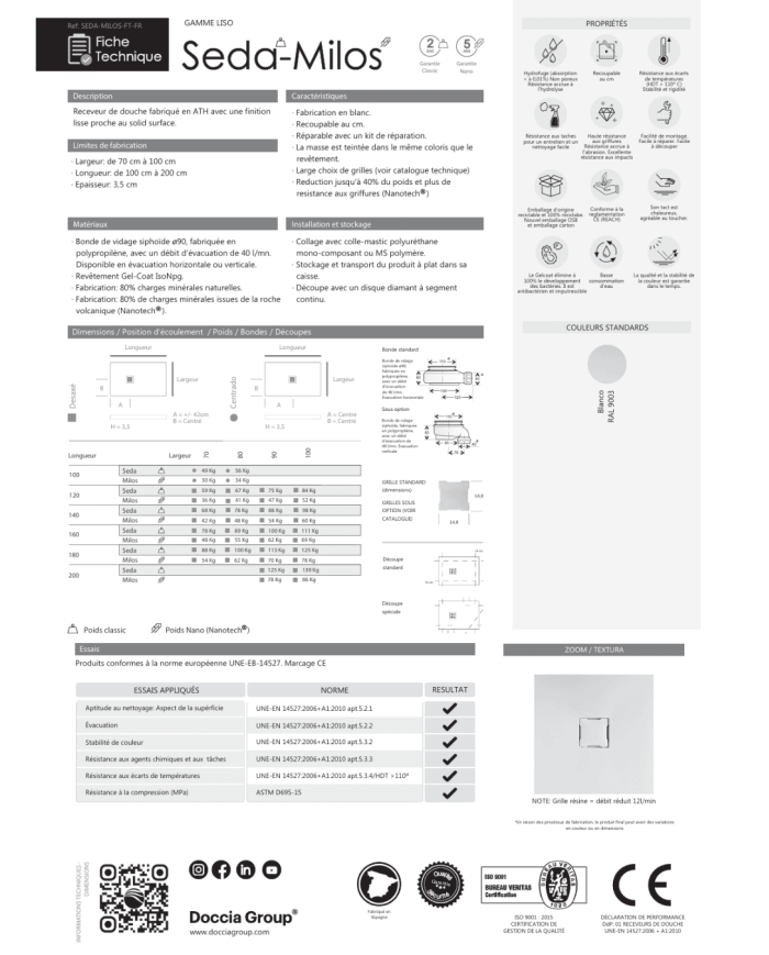 Receveur douche SEDA effet lisse - Doccia group