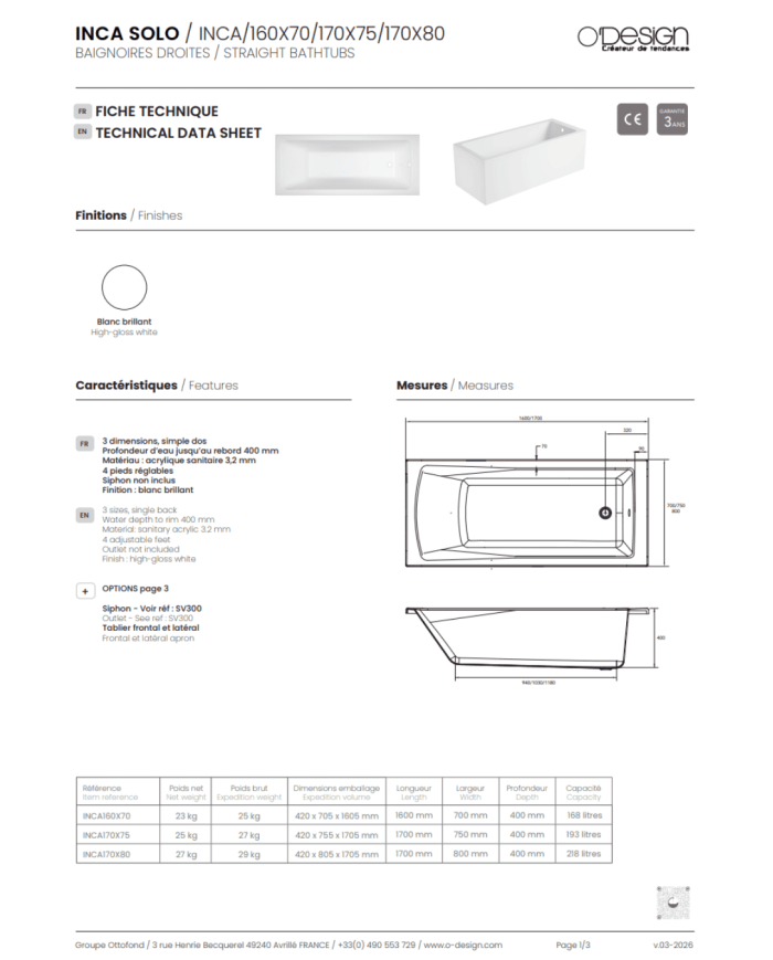 Baignoire INCA – O Design