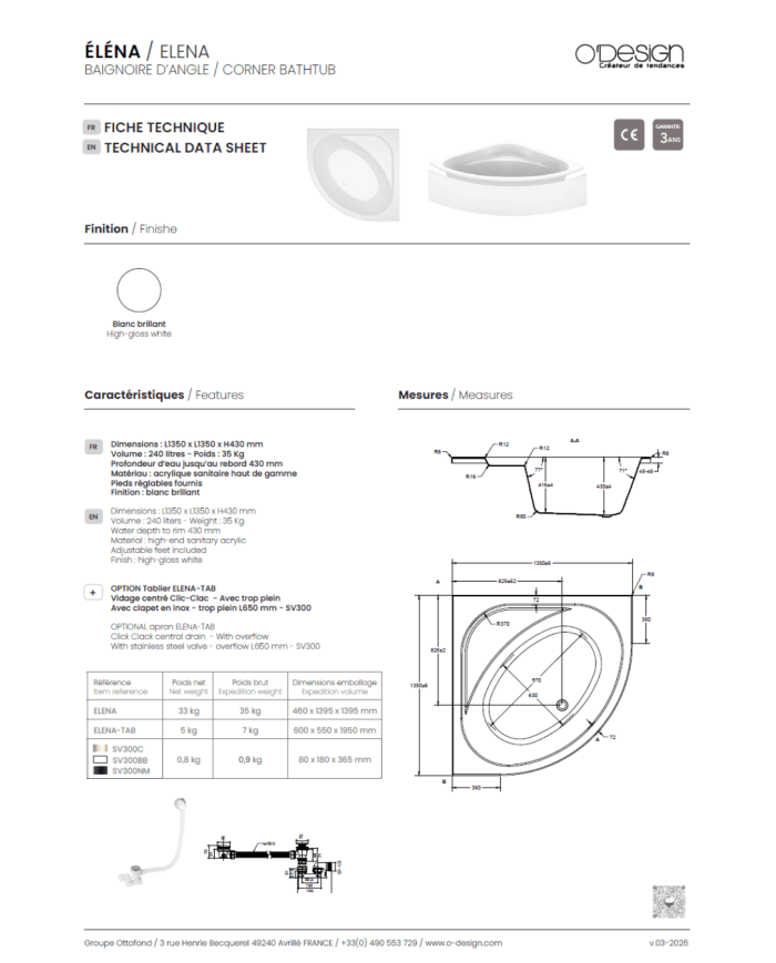 Baignoire d'angle ELENA – O Design