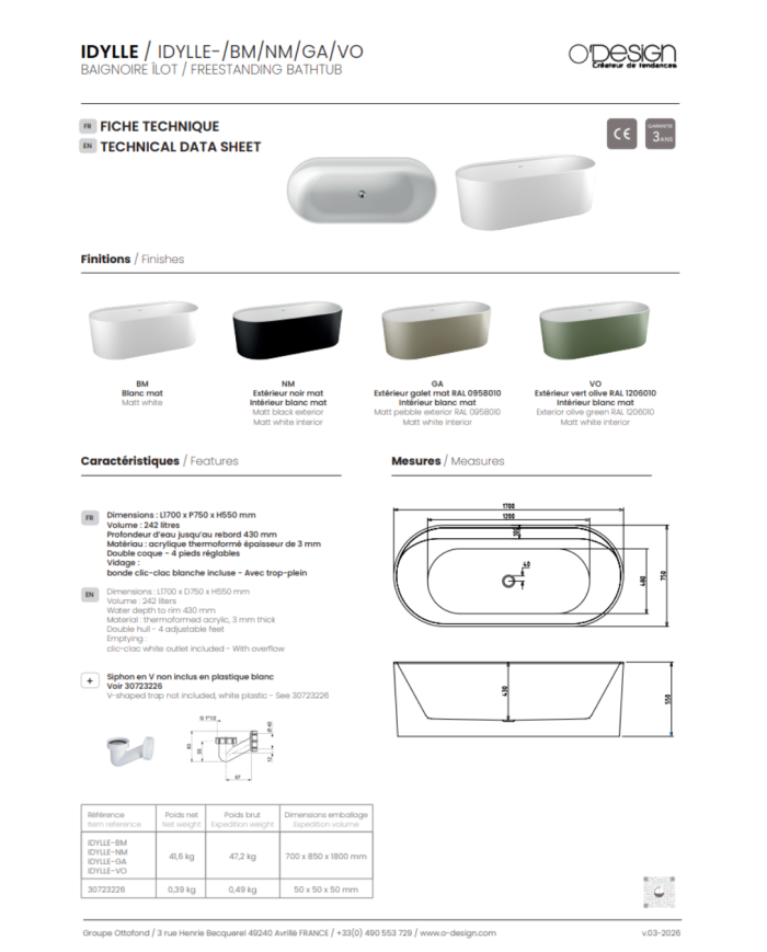 Baignoire îlot IDYLLE – O Design