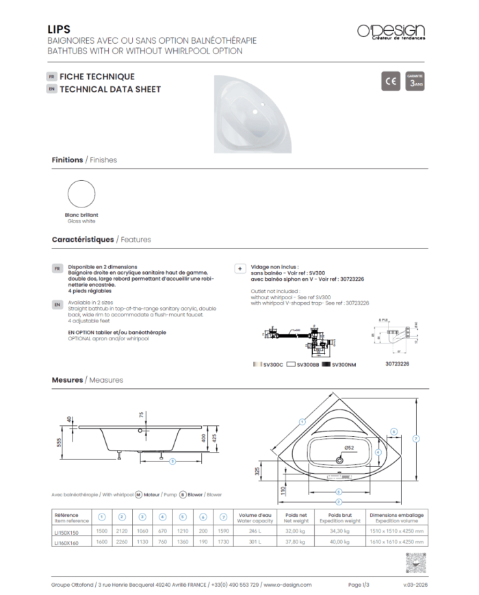 Baignoire d'angle LIPS – O Design