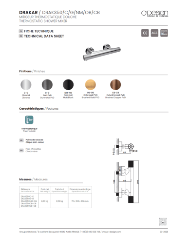 mitigeur thermostatique Drakar | 5 finitions rétro Odesign