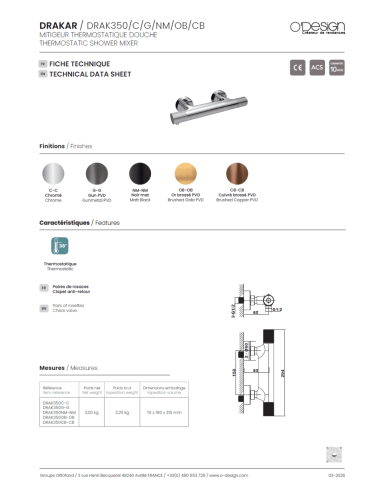 Mitigeur thermostatique douche Drakar - Odesign
