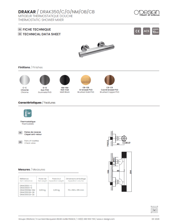 Mitigeur thermostatique douche Drakar - Odesign