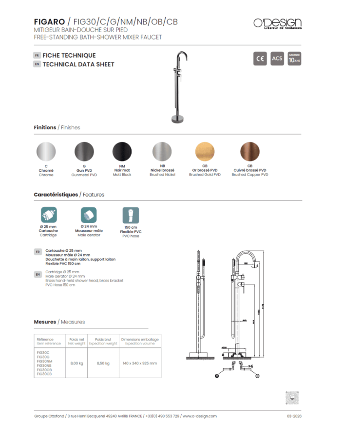 Mitigeur bain pieds Figaro - Odesign