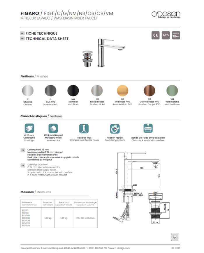 Mitigeur lavabo Figaro - Odesign