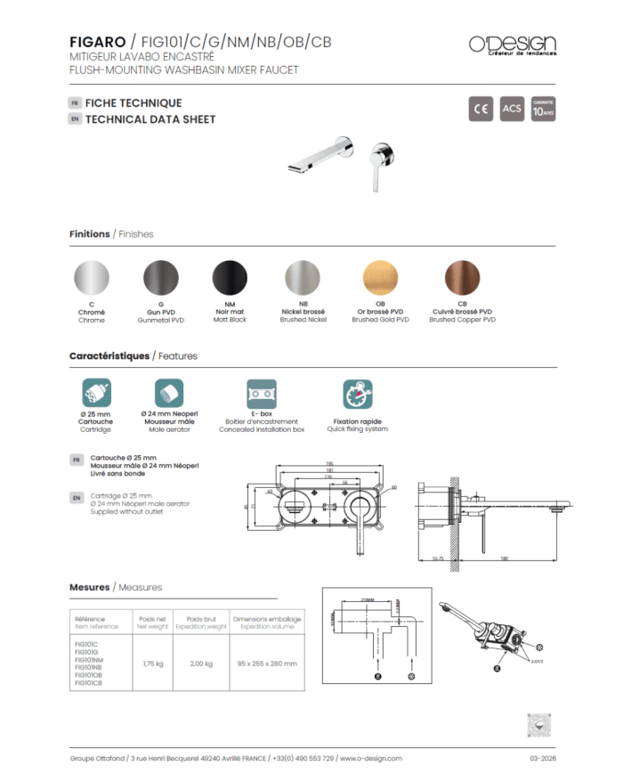 Mitigeur lavabo encastré Figaro - Odesign