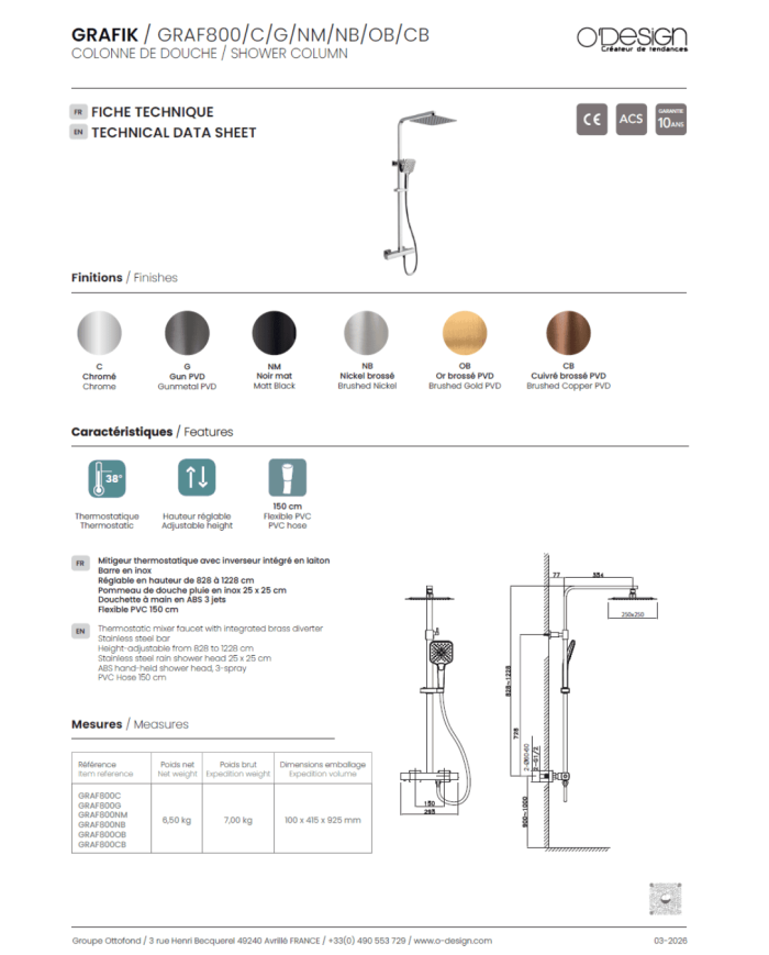 Ensemble douche réglable Grafik - Odesign