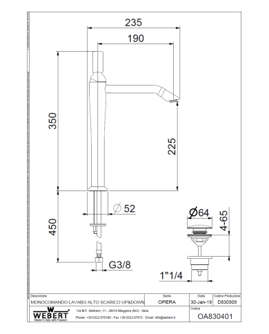 Mitigeur lavabo haut Opera - Webert