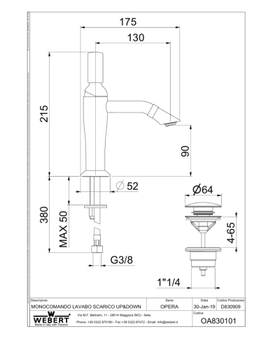 Mitigeur lavabo Opera - Webert