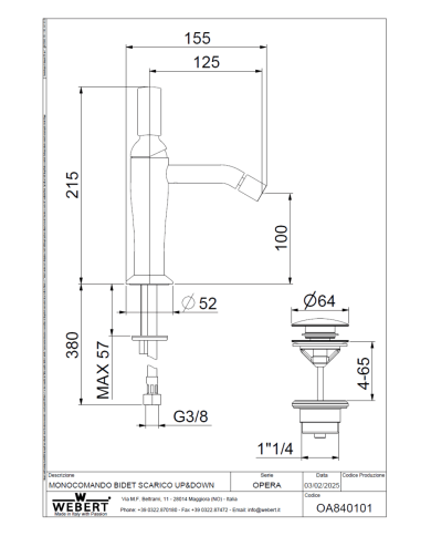 Mitigeur Bidet Opera - Webert