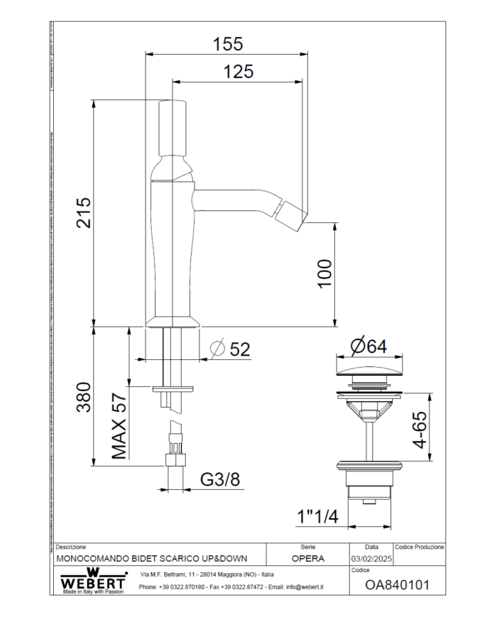 Mitigeur Bidet Opera - Webert