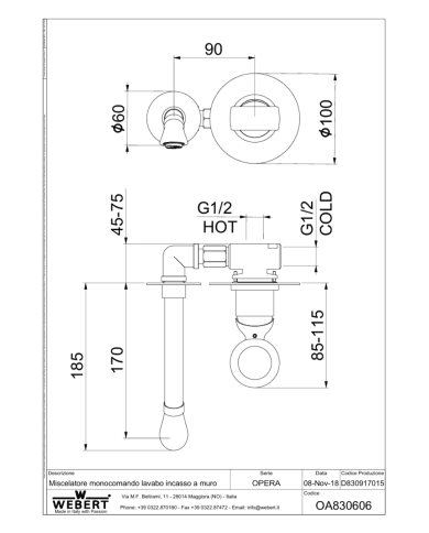 Mitigeur lavabo encastré Opera - Webert
