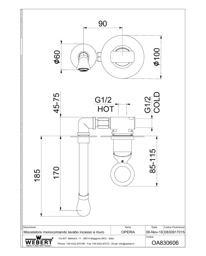 Mitigeur lavabo encastré Opera - Webert