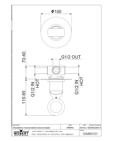 Mitigeur douche encastré Opera - Webert