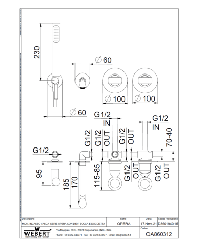 Mitigeur bain/douche encastré Opera - Webert